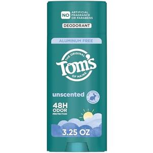 Tom’s of Maine Unscented Natural Deodorant for Men and Women, Aluminum Free, No Artificial Fragrances, Dyes, or Preservatives, Baking Soda Free, 48 Hour Odor Protection, 3.25 oz, Set of 2