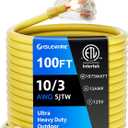 100FT 10 Gauge Outdoor Extension Cord with Multiple Outlets, Heavy Duty Waterproof 3 Prong Power Cord with Lighted 3-Outlets, 15A 1875W Yellow Extension Cord for Garage, Garden, Jobsite, ETL Listed