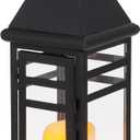 TRIROCKS Decorative Vintage Candle Lanterns 15.5" H Farmhouse Outdoor Hanging Lanterns with Tempered Glass for Porch, Balcony, Patio, Home, Centerpieces, Indoor, Outdoor(Black with Gold top)