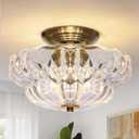 OYKYOHEI Semi Flush Mount Ceiling Light,11IN Vintage Gold Hallway Lights Fixture,3Bulb Globe Milk Glass Close to Ceiling Light for Bathroom, Hallway, Dining Room,Bulb Not Included