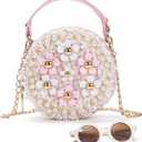 Girls Purse for Age 3-14, Flower Purse for Kids, Pink Little Girls Handbag Toddler Wallet with Round Glasses, Cute Toddler Crossbody Bag, Princess Handbag Gift for Christmas, Birthday