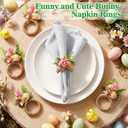 WILLBOND 6 Pcs Straw Bunny Easter Spring Napkin Rings Purple Green and Pink Easter Eggs Napkin Ring Holder Rattan Farmhouse Tissue Rings for Table Decor Dinner Party Settings