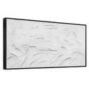 Large Hand-Painted Oil Painting on Canvas Black Frame White Textured Wall Art Abstract Minimalist 3d Artwork Neutral Wall Picture Home Decor for Living Room Bedroom Office Ready to Hang 48x24inch