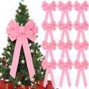 Riceshoot 12 Pcs Christmas Pink Bows Large Christmas Tree Topper Bow 12" x 24" Outdoor Decorations Wreath Bow with Glitter Gold Edge for Xmas Home Front Door Decor