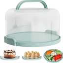 Cake Carrier with lid and Handle - Multipurpose Cake Stand with Lid for 10 Cake, Pie, Cupcakes - Cake Holder & Lid, Plastic Cake Container, Round Cake Cover for Transport & Storage (Seafoam Green)