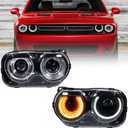 Halogen Model Headlights Assembly Compatible with Dodge Challenger 2015 2016 2017 2018 2019 2020 2021 Headlamps with Black Housing Replacement Driver Left LH & Passenger Right Side RH