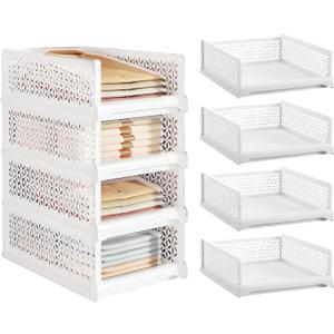 Wanheart Stackable PP Material Drawer Boxes for Wardrobe Storage Foldable Wardrobe Storage, Suitable for Bedrooms White 4-Piece Set (Small, short model)