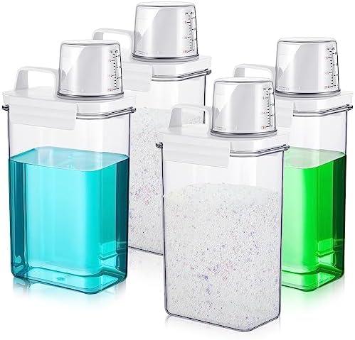Tanlade 4 Pack Liquid Laundry Detergent Dispenser for Laundry Room Organization, 78 oz Soap Dispenser Storage with Lids, Powder Container Fabric Softener Bleach Powder, Clear