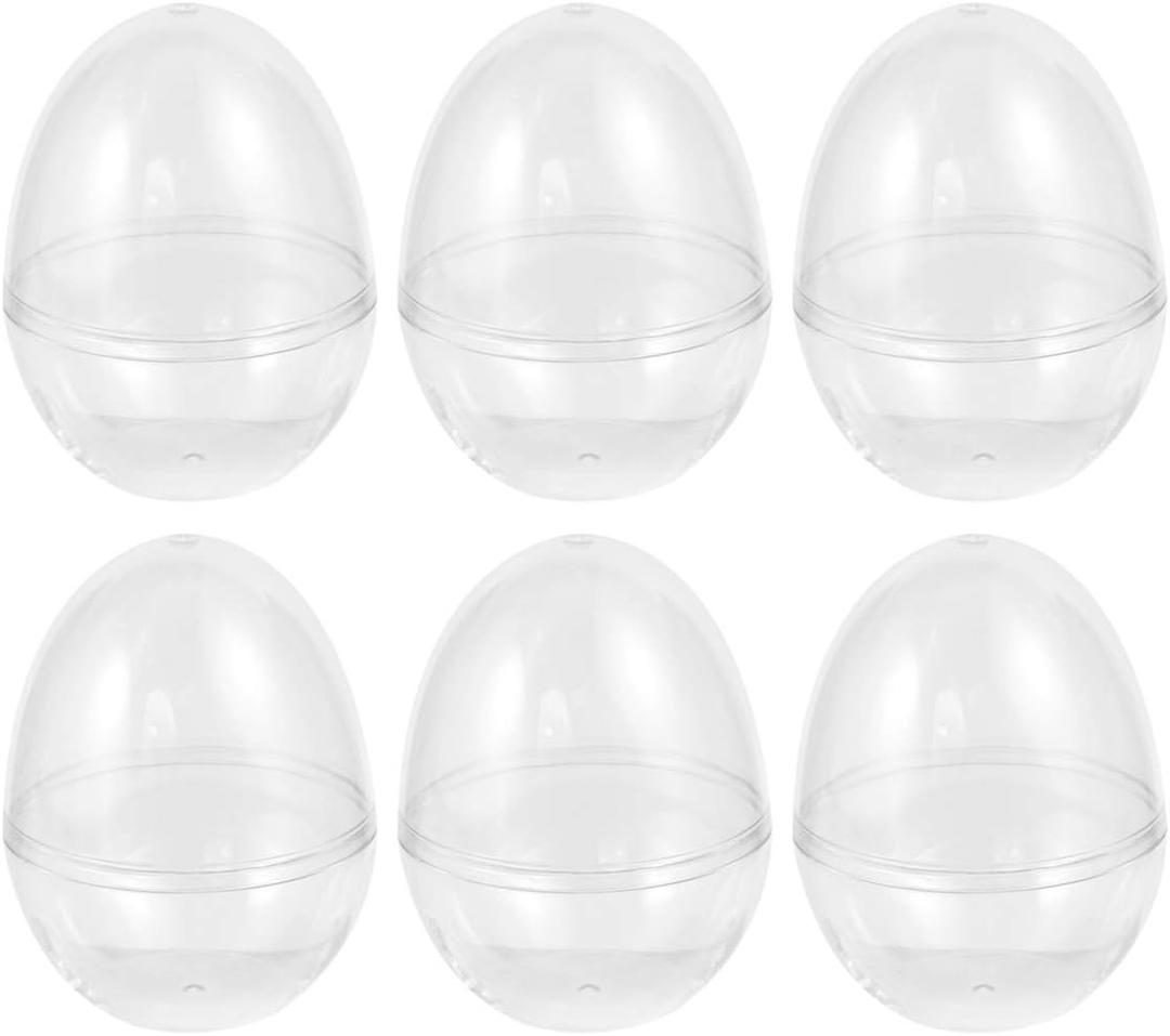 TENDYCOCO Clear Fillable Ornaments Plastic Egg Easter Ornaments Balls Candy Boxes DIY Wedding Decorations Party Decor Transparent 6Pcs (7*9CM)