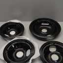 4 Pack Black Porcelain Burner Drip Pan By AMI PARTS - Replacement for Ge Hot-point Range Cooktop Includes 1 8-Inch and 3 6-Inch Drip Pans