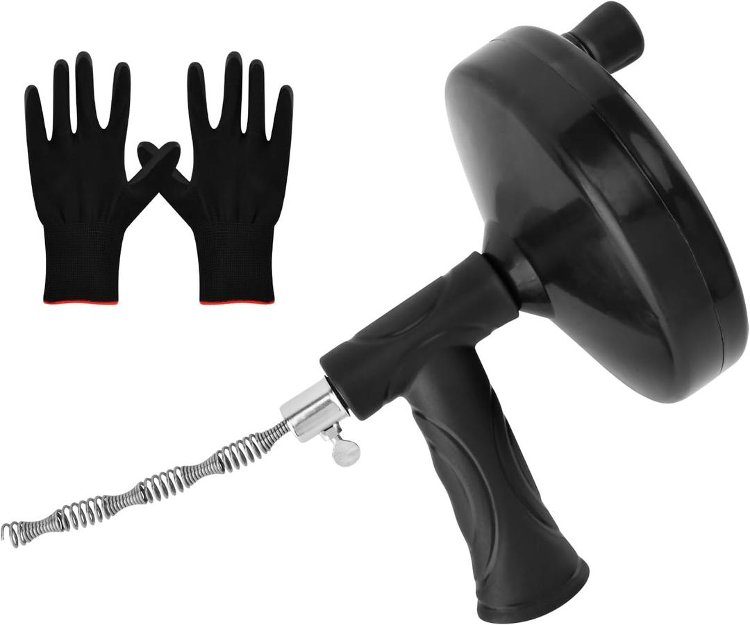 Drain Clog Remover, with Gloves and 33ft Flexible Plumbing Hair Catcher Drain Auger Cleaner Tool Set For Toilet(COLOR:Black)
