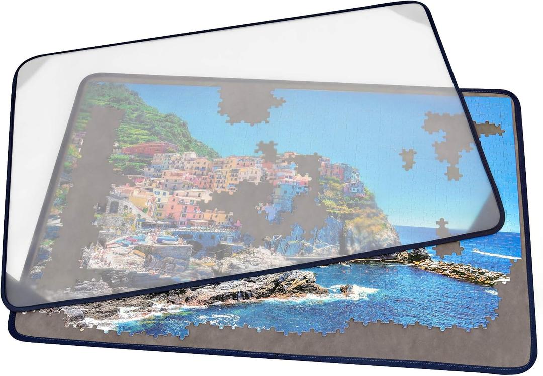 Tektalk Jigsaw Puzzle Board Portable Puzzle Mat with Dustproof Cover for Puzzle Storage Saver, Non-Slip Surface, Up to 1000 Pieces (Gray)