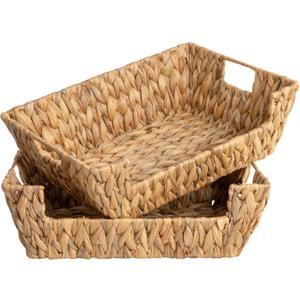 StorageWorks Water Hyacinth Baskets for Organizing with Built-in Handles, Stackable Wicker Pantry Baskets for Shelf, Pantry Organizers and Storage for Shelves