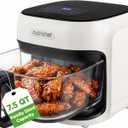 NutriChef Family Size 7.5 Quart Air Fryer | 6 Preset Cooking Modes | Glass Fry Bowl for Best Cooking | 360 Air Circulation | Cook Veggies, Steak, Fries, Seafood, Chicken & More | White