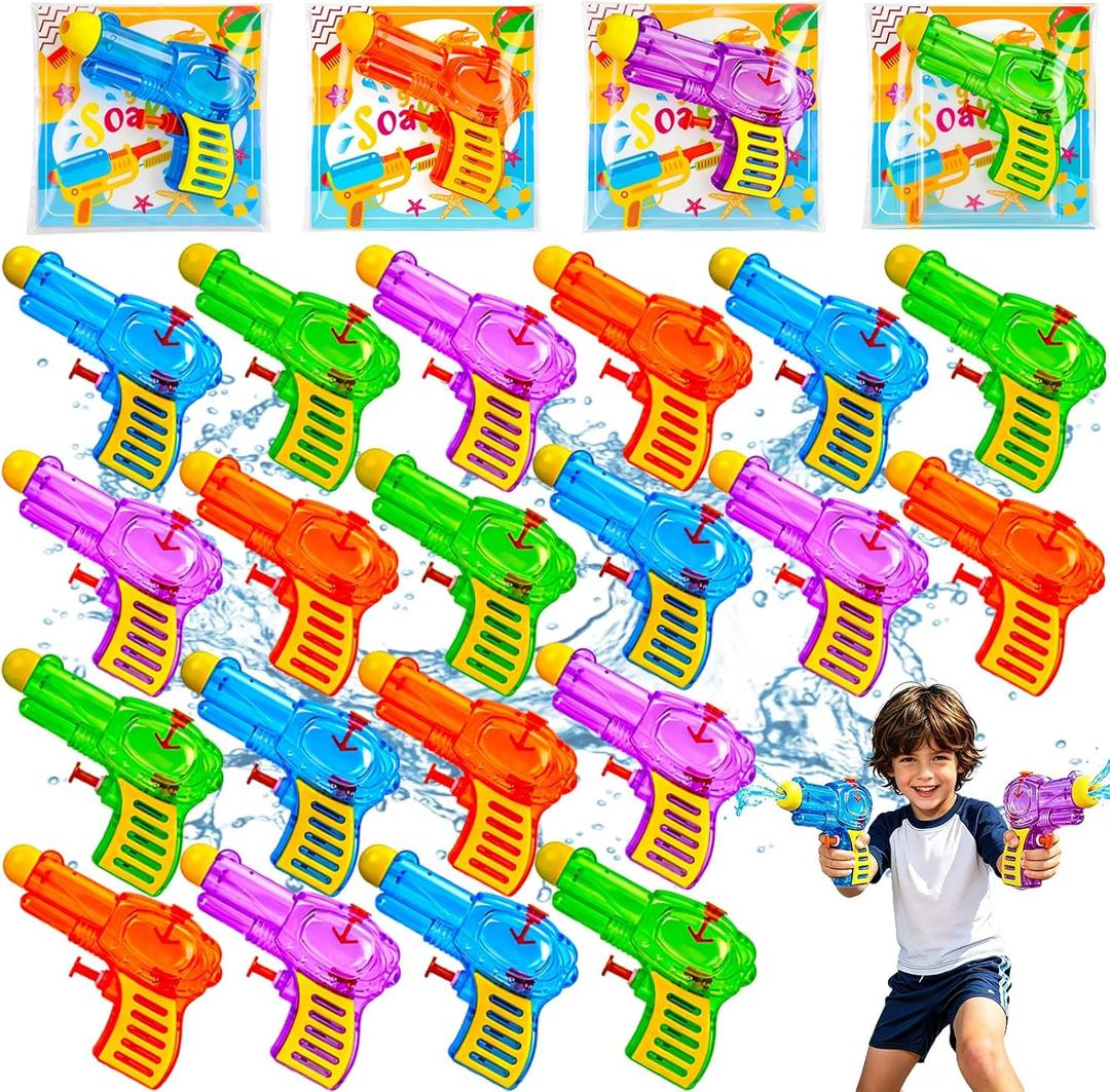 24 Pack Mini Water Gun Bulk Color Small Plastic Squirt Water Guns with Cards Plastic Bags for Kids Summer Outdoor Activities Beach Pool Party Favors 2026