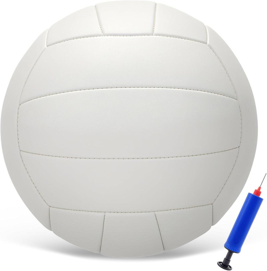 Volleyball Official Size 5 Volleyball for Indoor Outdoor, Soft Touch Volleyballs for Adults Beach Play Pool Game Gym Training Play, Durable Design, with Ball Pump (White)