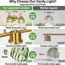2-Light Bathroom Vanity Light, Brushed Gold Vanity Wall Light Over Mirror with Ribbed Green Tulip Glass Shade, Bathroom Light Fixtures for Bedroom, Living Room, Hallway