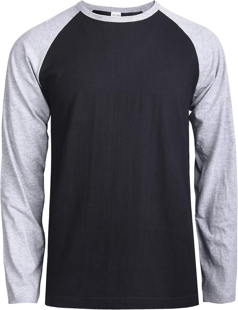 TOP PRO Men's Full Length Sleeve Raglan Cotton Baseball Tee Shirt, S