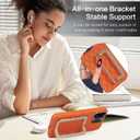 Luxury Compatible with iPhone 14 Pro Max Case with Glitter Diamond Stand, Soft Quilted Leather Design for Women & Girls 6.7" (Orange)