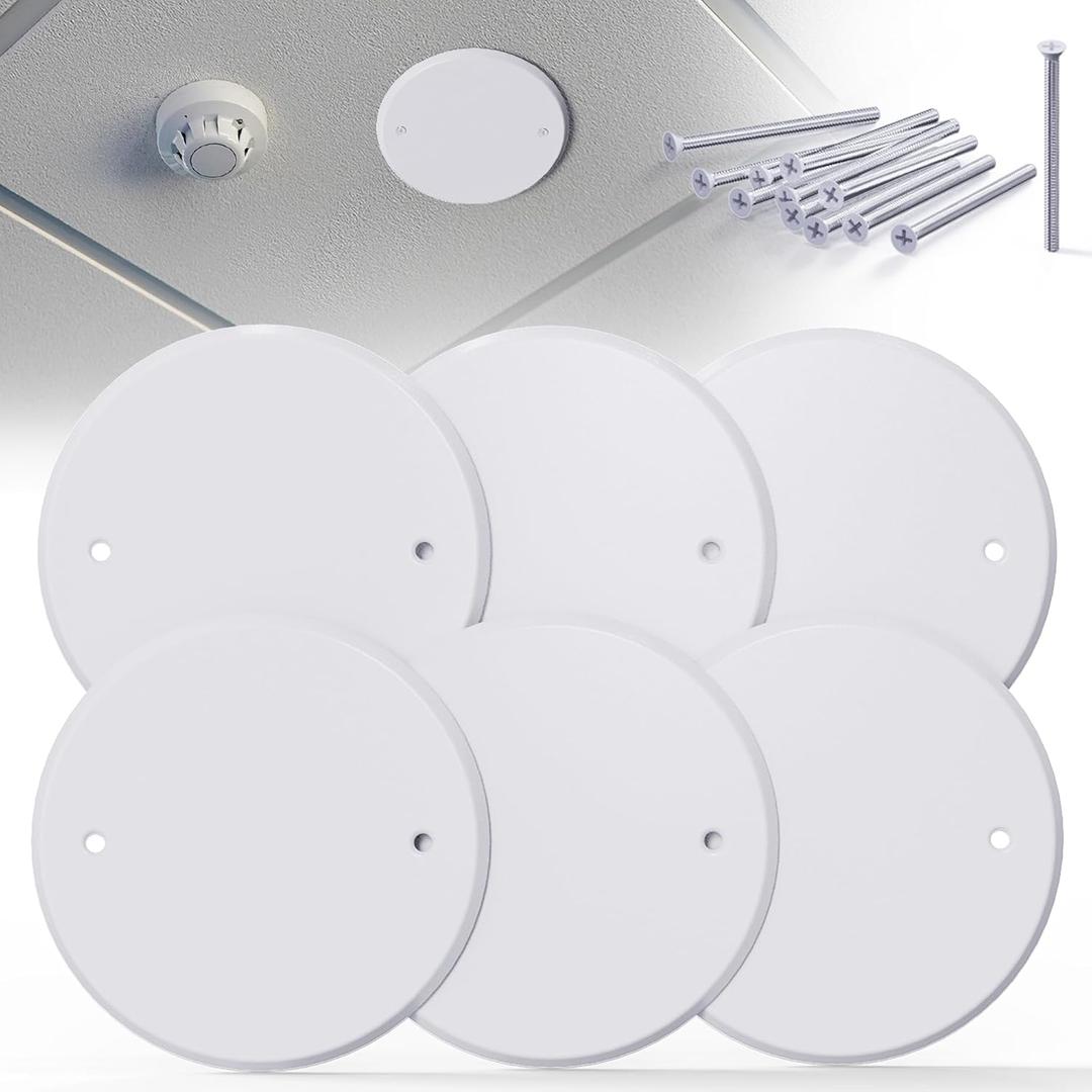 6 Pcs Smoke Detecte Cover Plate, 5 Inch Metal Round Blank Ceiling Cover Plate, Junction Box Covers For Outlet And Wall Light Hole, Electrical Box Covers With Hole Spacing 3.5 Inch