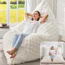 Hobestluk 3 in 1 Bean Bag Chair Giant Bean Bag Chairs for Adults with Bubble Cover Convertible Bean Bag Floor Cushion with Machine Washable Cover for Living Room (Bubble White), Large