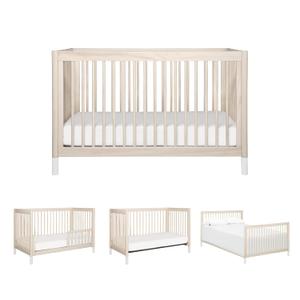 Babyletto Gelato 4-in-1 Convertible Baby Crib with Wooden Toddler Bed, Daybed & Full-Size Bed Conversion - GREENGUARD Gold Certified - 4 Adjustable Mattress Heights - Washed Natural & White