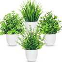 Der Rose 4 Pack Fake Plants Small Artificial Plants in Pots Faux Plants Indoor for Home Kitchen Table Bathroom Decor Accessories (White)