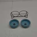 GDCZ Ceramics Raised Cat Small Dog Bowls with Heighten Metal Stand for Pet Food 15 Ounces, Turquoise