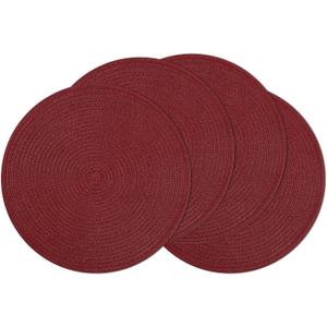 SHACOS Round Placemats Set of 4 for Dining Table 15 inch Round Braided Place Mats Washable Non Slip Kitchen Table Mats, Burgundy