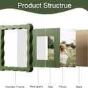 6x6 Picture Frame with Mat for 4x4, Wavy Edge Wooden Real Glass Photo Frame for Tabletop and Wall Hanging, Green, 1 Pack