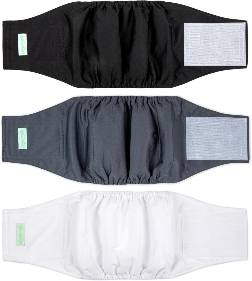 wegreeco Washable Male Dog Belly Band (Stylish Pattern)- Pack of 3 - Washable Male Dog Belly Wrap, Dog Diapers Male (Black, White, Charcoal, Large) (Large (18" to 21"))