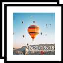 JCJMY 22x22 Picture Frame Set of 2 Black with 18x18 Mat, Display Photo 18x18 with Mat or 22 x 22 Without Mat, Wall Hanging Large 22x22 Poster Frame with Shatter Resistant Plexiglass, 2 Pack, Black