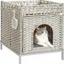 Homegroove Cat Beds for Indoor Cats, 18.5x20.5x19.1 inch Large Cat Bed Cave Cat Hideaway with Soft Litter Mat, Comfortable Handwoven Rattan Cat House Indoor for Living Room, Bedroom (Grey)