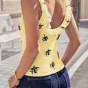 Tankaneo Womens Ruffle Deep V Neck Tank Tops Summer Sexy Floral Print Sleeveless Fitted Shirts Trendy Y2k Going Out Crop Tops (Yellow, M)