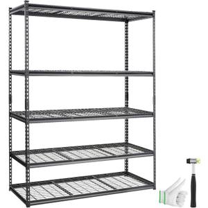 VEVOR Storage Shelving Unit, 5-Tier Adjustable, 2000 lbs Capacity, Heavy Duty Garage Shelves Metal Organizer Wire Rack, Black, 60" L x 24" W x 78" H for Kitchen Pantry Basement Bathroom Laundry Closet