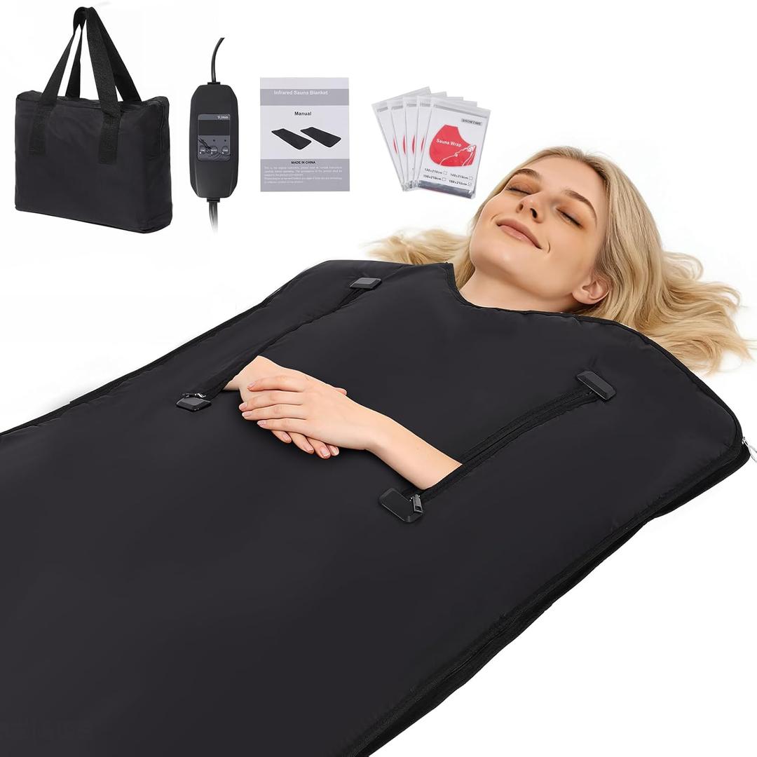 FAHKNS Infrared Sauna Blanket, Foldable Sleep Bag at Home, Portable Sauna Bag for Weight Loss and Detox, Red Light Blanket Full Body with Adjustable 30-60 Mins Timer, 95-176 , 5.8Ft X 2.6 Ft