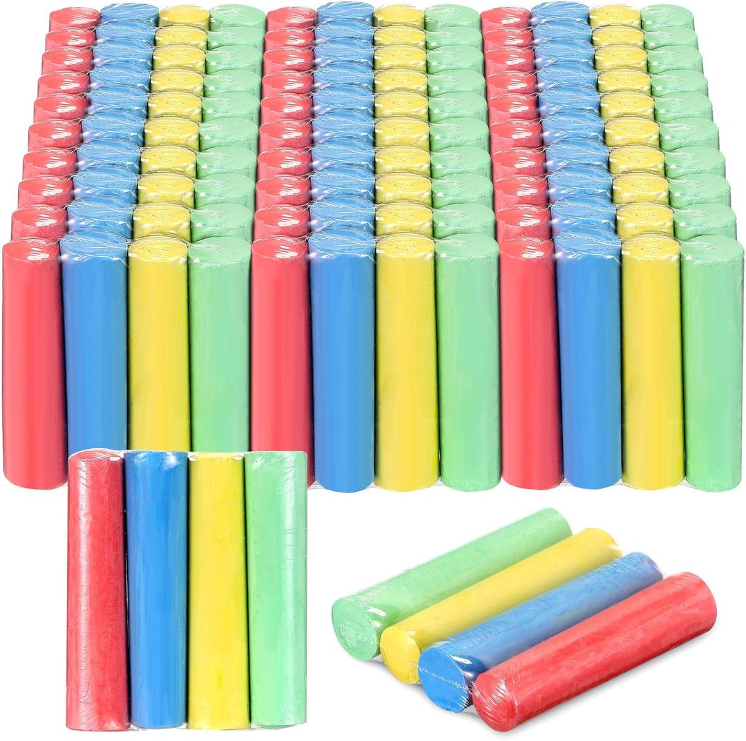 120 Pcs Sidewalk Chalks Set in 30 Count 4 Colors Non Toxic Jumbo Chalk for Party Gift Outdoor Art Play Painting (Red, Yellow, Blue, Fruit Green,Classic)