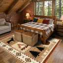 Area Rug 5x7 Rustic Cabin Bear Deer Rug Lodge Country Farmhouse Wildlife Rugs for Living Room Southwesten Machine Washable Non-Slip Printed Low-Pile Indoor Carpet for Bedroom Dining Room Office