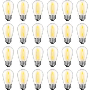 GvvooHome 24 Pack LED S14 Replacement Light Bulbs, Waterproof 1W Vintage Edison Bulbs for Outdoor Patio Backyard String Lights, Dimmable, E26 Regular Medium Screw Base, 2200K Warm White