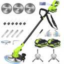 VOERJIA 21V Lightweight Weed Wacker, Cordless String Trimmer & Brush Cutter with Edging Wheels, 4-in-1 Electric, 2x 4.0Ah Battery & LCD Display & Strap, Foldable Edger with Wire Brush for Patio & Yard