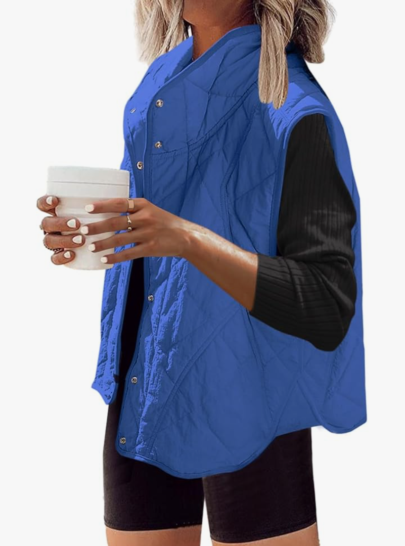 SENSERISE Womens Puffer Vest Quilted Vests Oversized Lightweight Outerwear Padded Jacket Winter Fall Outfits Size 2XL Blue