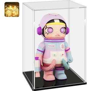 LANSCOERY Acrylic Display Case, Assemble Showcase Display Box for Collectibles, with Dustproof & Seamless Display Design, 7.9x3.9x9.1inch Black Base