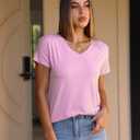 Abardsion 2025 Summer V Neck T Shirts for Women Trendy Outfits Loose Fitted Elegant Blouses Tops (L)