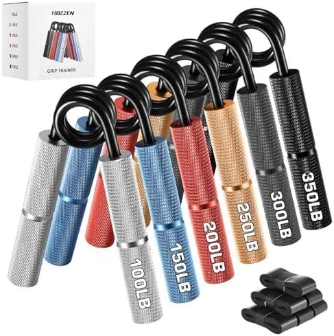 Grip Strength Trainer, 6 Pack Grip Strength Trainer Set (50-350LB), No Slip Hand Grip Strengthener, Wrist Forearm Strengthener with Grip Tape for Strength Training, Exercise, Injury Recovery (Silver+Blue+Red+Orange+Dark Gray+Black (100-350 LBS))