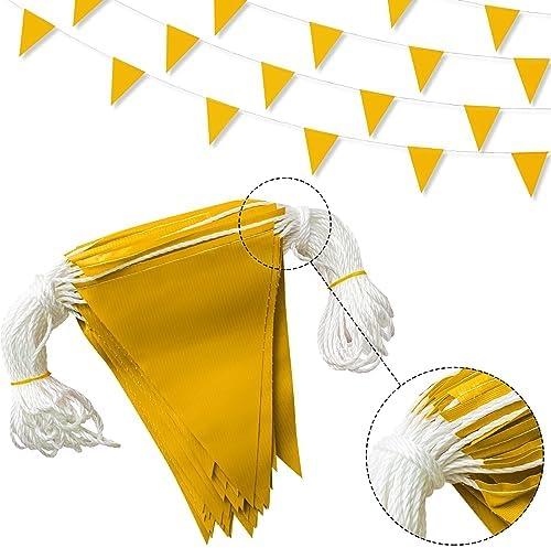 Preboun 197ft Pennant Banner Flags 9 x 12 Inch Safety Marking Flags Warn of Hazardous Areas Traffic Resistant Markers Warning Signs Rooftop Flagging for Construction Sites(9 x 12 Inch,Yellow)