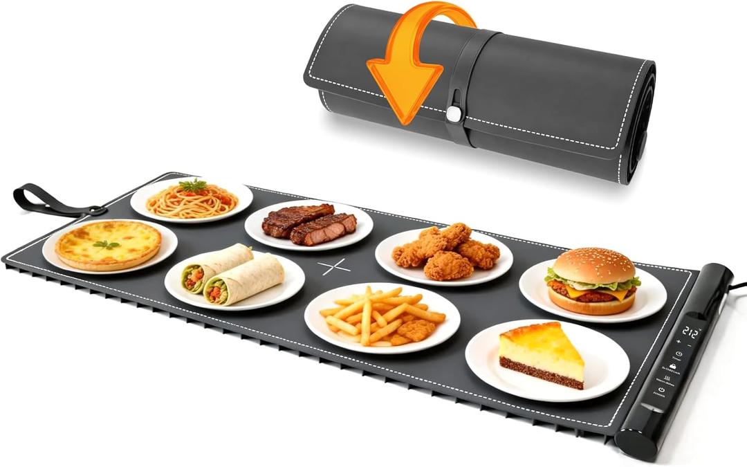 Warming Mat For Food Extra Large 39 * 16inch, Electric Silicone Food Warmer Trays for Chafing Dishes Buffet, Food Warming Mat for Parties Buffet, Portable Heating Pad, 7-Level Temp 8-Hour Timer, Grey