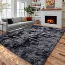 Abstract Shaggy Area Rug 4' x 6' Plush Furry Rugs for Living Room, Tie-Dyed Dark Grey Soft Fluffy Rugs for Bedroom Grils Boys, Fuzzy Rug for Nursery, Dorm. Shag Carpet for Kids Room Decor