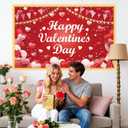 Valentine's Day Banner with LED Light, Glow in the Dark Valentine's Day Party Decoration,Happy Valentines Backdrop 43.3 * 71 inch for Wedding Party