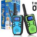 Wishouse Walkie Talkies for Kids Rechargeable Long Range,Xmas Birthday Gift for 4 5 6 7 8 9 Year Old Boys Girls,Hiking Gear Camping Games Cool Toys with NOAA,SOS Siren,Lamp,Lanyards,Easy to Use,2 Pack (Blue Green)
