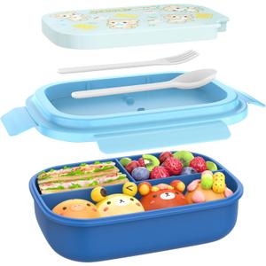 Bento Box for Kids, Bento Lunch Box for Girls & Boys,3-Compartment Non-BPA Lunch Container with Utensils, Microwave & Dishwasher Safe, Ideal for Meal Prep & School (blue)